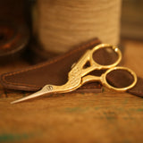 Stork Embroidery Thread Cutter Scissors w/ Custom Leather Snap Case